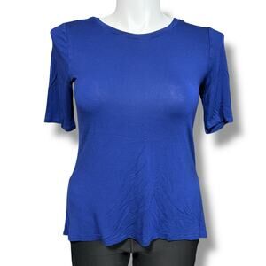 Boutique Womens Swing Top T Shirt Stretch Asymmetrical Bright Blue Large
